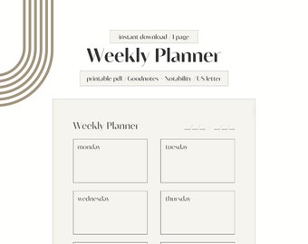 Weekly Planner | Digital Planner | GoodNotes Planner | Notability Planner | Productivity Planner | Weekly Goals | Minimalist Weekly Plan
