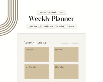 Weekly Planner | Digital Planner | GoodNotes Planner | Notability Planner | Productivity Planner | Weekly Goals | Minimalist Weekly Plan