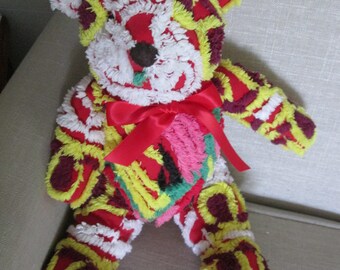 Teddy bear stuffed animal made from Vintage Chenille bedspread