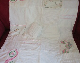 Baby Blanket and Pillow Stroller Set made from Vintage Embroideries and Chenille Create Your Own