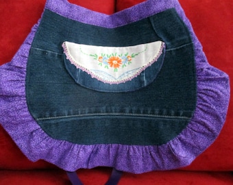 Girl's Apron made from Upcycled Denim- Valentine's Day