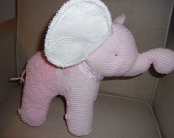 Elephant stuffed animal made from Vintage Chenille bedspread- Pink Elephants on Parade!