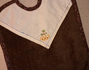 Baby Bib made from Terrycloth with Upcycled Vintage Embroidery