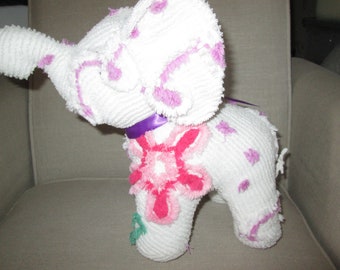 Elephant stuffed animal made from Vintage Chenille bedspread- Pink Elephants on Parade!!