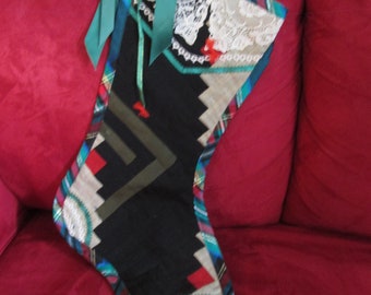 Holiday Stocking made from Very Vintage "Log Cabin" Quilt