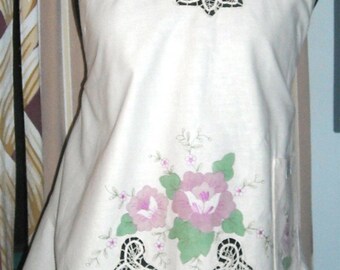 Vintage-style Apron made from hand-painted tablecloth.