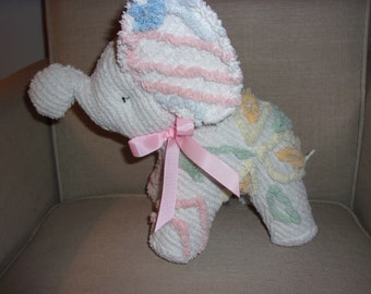 Elephant stuffed animal made from Vintage Chenille bedspread- Pink Elephants on Parade!!