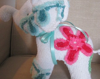 Elephant stuffed animal made from Vintage Chenille bedspread- Pink Elephants on Parade!!