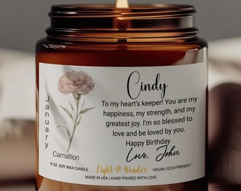 Birth Flower Candle Personalized Birthday Gift, Unique Birth Month Candle for Sister Mom Auntie Friend Grandma