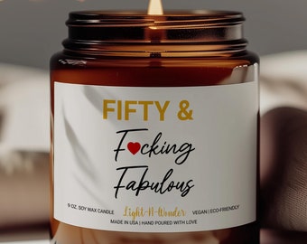 50th Birthday Candle Age Humor Milestone Gift Funny Birthday Fifty And Fabulous Funny Birthday Gift For Her Turning 50 Funny Candle Gift