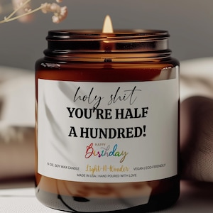 50th Birthday Candle Gift For Her Half a Hundred Funny Birthday Gift For Her Turning 50 Candle Gift, Funny Candle Birthday Gift For Her