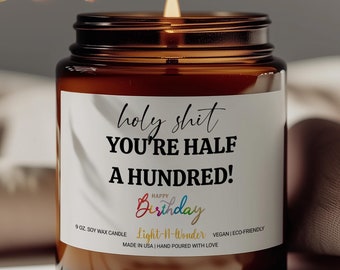50th Birthday Candle Gift For Her Half a Hundred Funny Birthday Gift For Her Turning 50 Candle Gift, Funny Candle Birthday Gift For Her