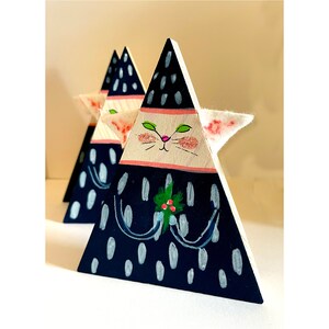 White Wooden Small Winter Cat - shelf decor