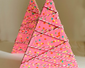 Small Wooden Retro Pink Christmas Tree