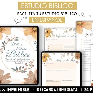 Bible Study and Prayer Journal in Spanish, Printable and Digital, Christian Devotional, Bible Study Journal, Printable Bible Study