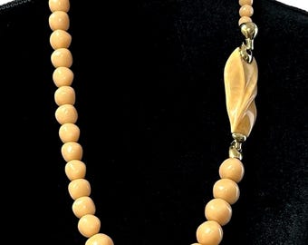 Vintage Trifari Necklace by Kunio Matsumoto, Peach Coral Lucite Graduated Chunky Beads, Statement Piece, Rare Color