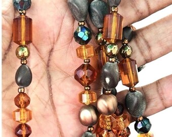 Vintage West Germany Beaded Acrylic Necklace Clip Earring Set Opera Flapper 50”