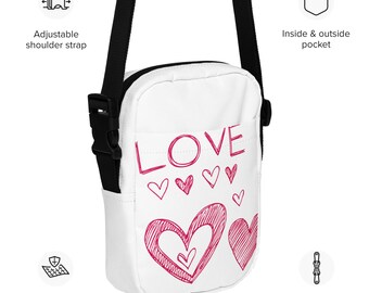 Utility crossbody bag,love, hearts, to woman and girl