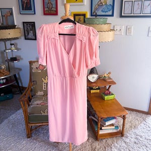 pink 40s dress Adaline Dress; 1940's Vintage Pink Party Dress, Strapless, With Lace Bodice, and Full Skirt