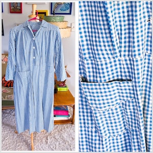 1940s Dress l Vintage 1940s Dress I  Blue gingham l Shirtwaist l Cotton Day Dress l  M L  l  40s