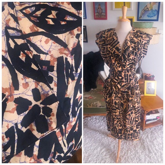 1940s style Tiki Dress / 40s style Print dress /
