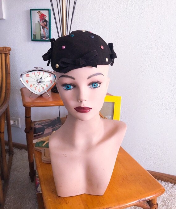 1940s Pearl Stud Hat / 40s Studded Beret
