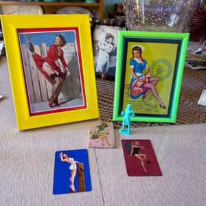 Vintage PinUp Collectibles Lot 1950s Mid Century Cards Framed Images