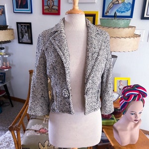 1950s Jacket / 50s oatmeal tweed suit coat blazer / Vintage 1950s Jacket Beige Oatmeal Crop S M Suit Coat Rockabilly Pinup 50s