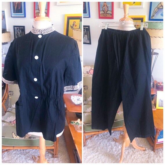 1950s pajama set / 50s pajama pants and top