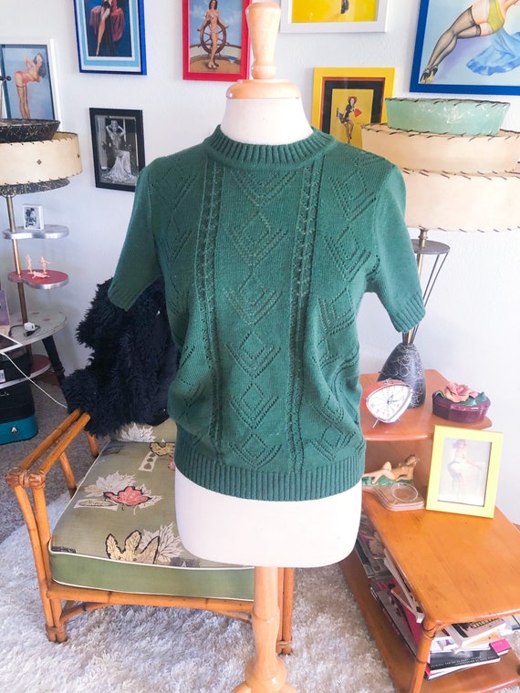 1950s Sweater / 50s Short Sleeve Sweater / 50s dar