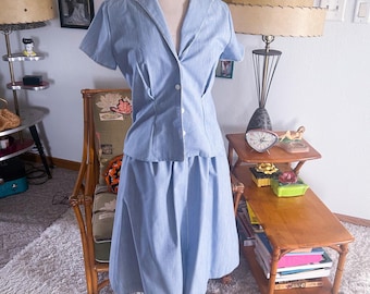 Vintage 1940s style Suit Set - pinstripe - blouse Jacket - Skirt  ( M ) 40s - 80s