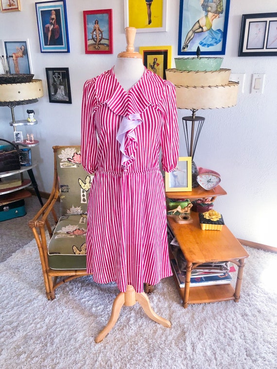 1940s style Dress  / 40s style pink and white stri