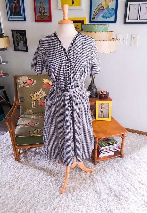 1940s Dress / 40s Check Dress / day dress
