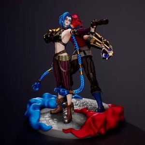 Arcane Vi+Jinx - League of Legends 25 cm Figure/Statue, Sla/Pla Resin 3D Printed,Painted,Action Figure