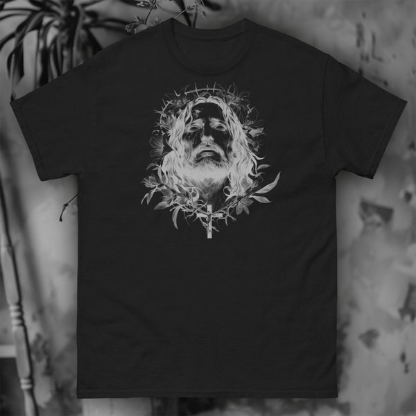 Jesus T-shirt Graphic Shirt Alt Clothing Black White Art Dark Clothes Gothic Tshirt UNISEX Apparel Clothes Design Christ Shirt Religious
