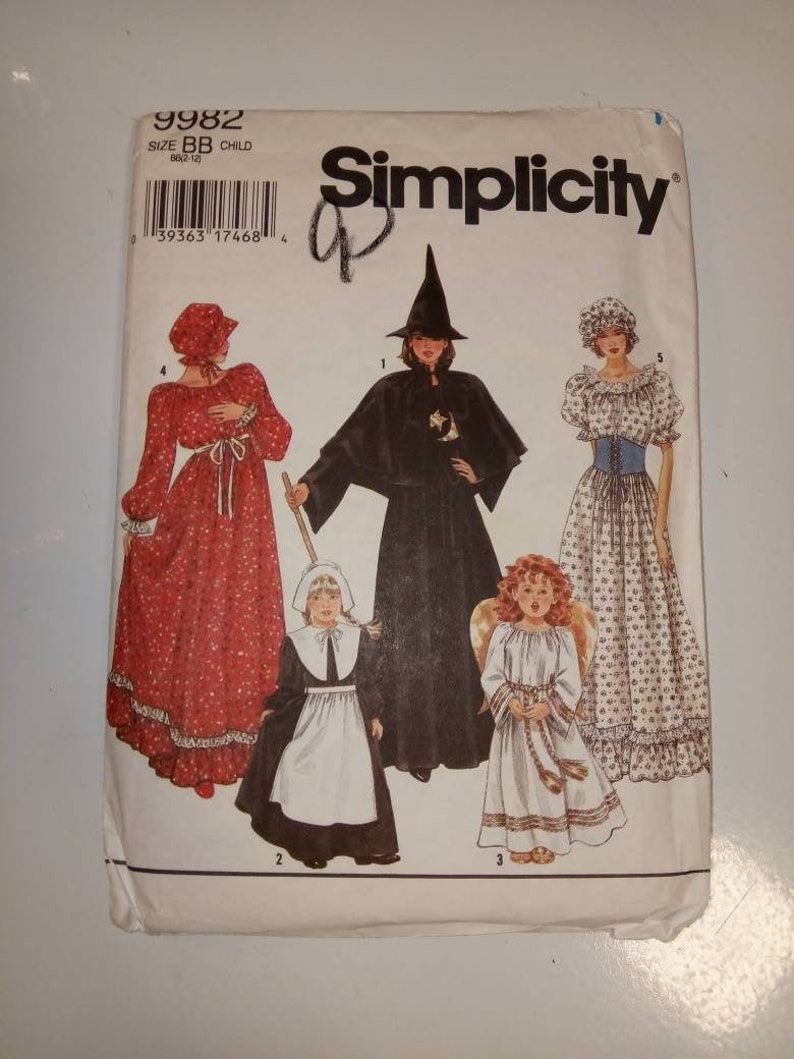 2-12 Simplicity 9982 Witch Angel Pilgrim and More Free USA Shipping Child/'s Halloween Costumes Sewing Pattern Size BB