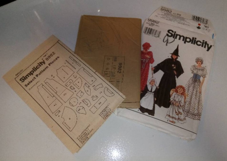 2-12 Simplicity 9982 Witch Angel Pilgrim and More Free USA Shipping Child/'s Halloween Costumes Sewing Pattern Size BB