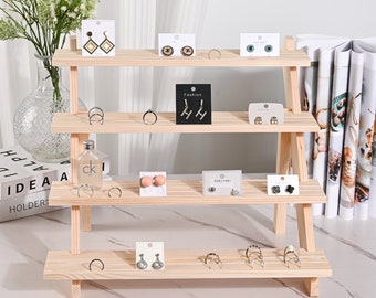 Wooden Jewellery Display Stand Earring Stall display shelf Organizer 3&4 Tier