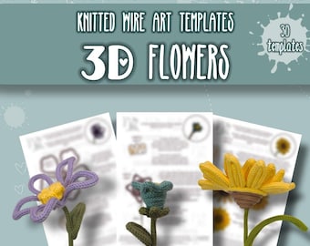 30 modelli di fiori 3D per filo da maglia, i-cord, modelli di filo da maglia, istruzioni PDF stampabili in spagnolo e inglese