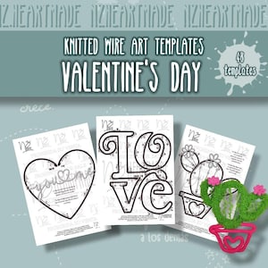 Puede incluir: Un conjunto de tres plantillas imprimibles para proyectos de arte de alambre tejido. Las plantillas presentan un corazón con las palabras "para ti" en su interior, la palabra "LOVE" en una fuente estilizada y un cactus en una maceta. Las plantillas son en blanco y negro y tienen instrucciones para crear los proyectos.