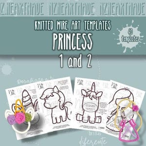 40 prinsessenpatronen (deel 1 en 2) voor geweven draad, i-koord en gebreide draad, inclusief afdrukbare PDF-instructies in het Spaans en Engels.