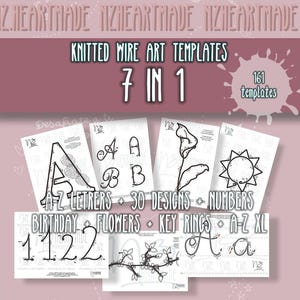 PDF 7 em 1: Modelos de alfabeto + 30 formas + 4 tipos de números + 17 figuras de nascimento + 31 flores + chaveiros abc + abc XL. arte em arame tricotado