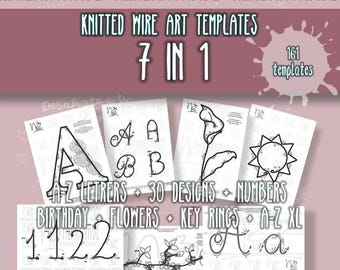 PDF 7 in 1: Alphabet-Vorlagen + 30 Formen + 4 Arten von Zahlen + 17 Geburtsfiguren + 31 Blumen + ABC-Schlüsselanhänger + ABC XL. gestrickte Drahtkunst