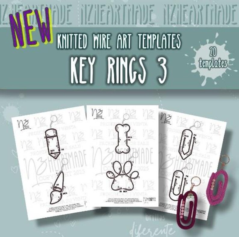 20 Special Templates for Knitted Wire Keychains, 40 Designs, PDF ...