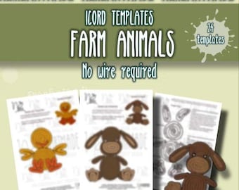 24 modelli di iCord a tema animali da fattoria (per realizzarli senza filo) i-cord, filo lavorato a maglia, istruzioni stampabili in PDF Spagnolo/Inglese