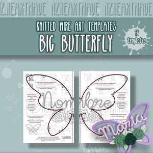 12 Plantillas para crear 6 mariposas grandes, alambre tejido, i-cord,knitted wire templates, PDF imprimible instrucciones  español e ingles