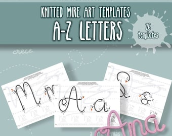 26 Woven wire alphabet template, woven name alphabet, i-cord alphabet templates, knitted wire templates, printable PDF