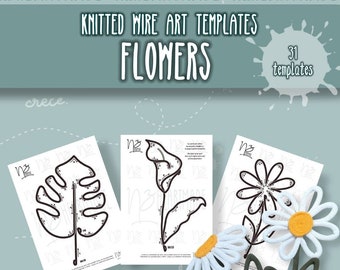 31 Blumen- und Blattvorlagen, Strickdraht, I-Cord-Vorlagen, Strickdraht-Vorlagen, druckbare PDF, Anleitung Spanisch/Englisch