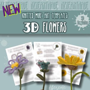 編み針、アイコード、編み針用の3Dフラワーテンプレート30種類、スペイン語と英語の印刷可能なPDF説明書