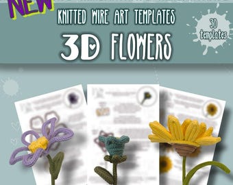 30 modelli di fiori 3D per filo da maglia, i-cord, modelli di filo da maglia, istruzioni PDF stampabili in spagnolo e inglese